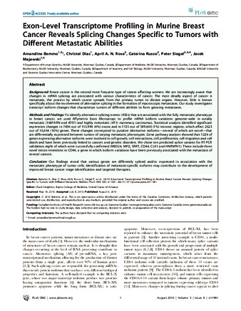 Exon-Level Transcriptome Profiling in Murine Breast Cancer Reveals Splicing Changes Specific to Tumors with Different Metastatic Abilities thumbnail