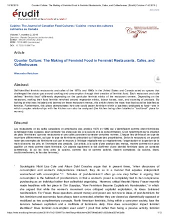 Counter Culture: The Making of Feminist Food in Feminist Restaurants, Cafes, and Coffeehouses thumbnail