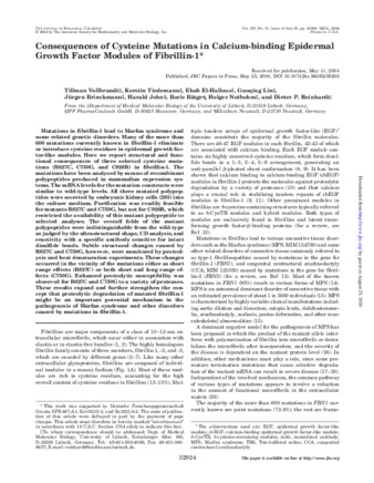 Consequences of Cysteine Mutations in Calcium-binding Epidermal Growth Factor Modules of Fibrillin-1 thumbnail