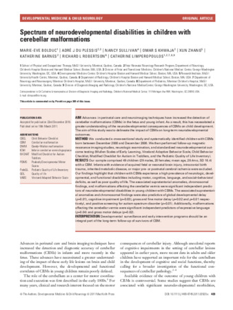 Spectrum of neurodevelopmental disabilities in children with cerebellar malformations thumbnail