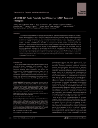 eIF4E/4E-BP Ratio Predicts the Efficacy of mTOR Targeted Therapies thumbnail