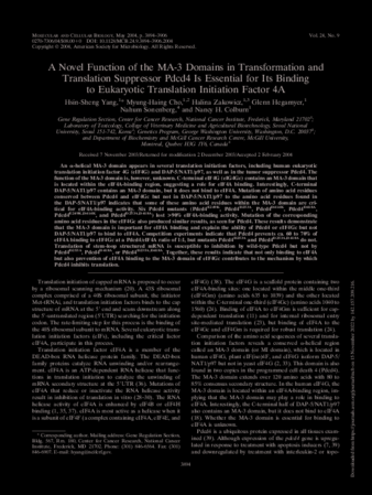 A Novel Function of the MA-3 Domains in Transformation and Translation Suppressor Pdcd4 Is Essential for Its Binding to Eukaryotic Translation Initiation Factor 4A thumbnail