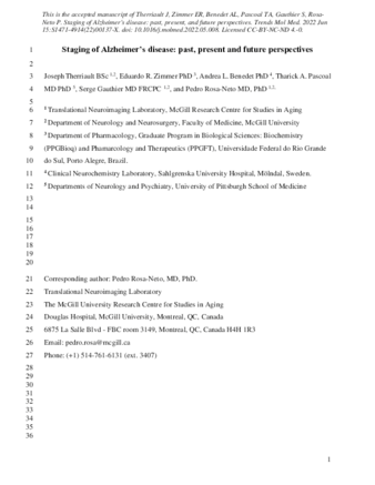 Staging of Alzheimer’s disease: past, present, and future perspectives thumbnail