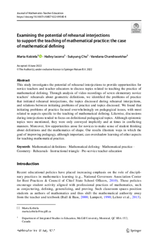 Examining the potential of rehearsal interjections to support the teaching of mathematical practice: the case of mathematical defining thumbnail