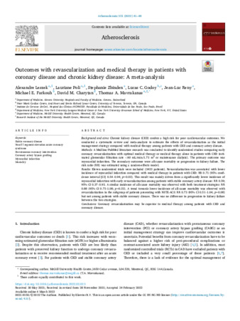Outcomes with revascularization and medical therapy in patients with coronary disease and chronic kidney disease: A meta-analysis thumbnail