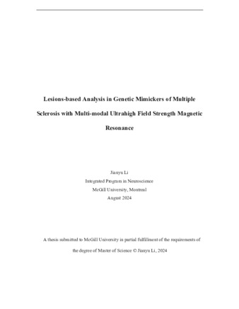 Lesions-based Analysis in Genetic Mimickers of Multiple Sclerosis with Multimodal Ultrahigh Field Strength Magnetic Resonance thumbnail