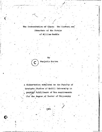 The orchestration of chaos : the context and structure of the novels of William Gaddis thumbnail