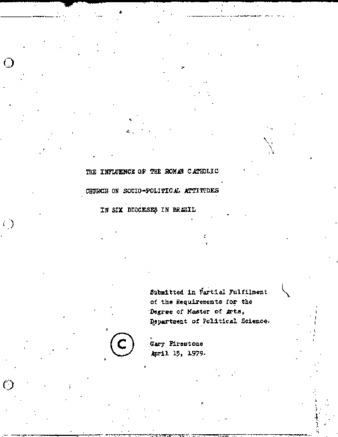 The influence of the Roman Catholic Church on socio-political attitudes in six dioceses in Brazil / thumbnail