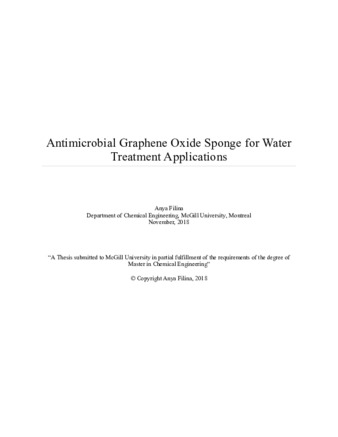 Antimicrobial graphene oxide sponge for water treatment applications thumbnail