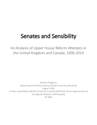 Senates and sensibility: an analysis of upper house reform attempts in the United Kingdom and Canada, 1906-2014 thumbnail
