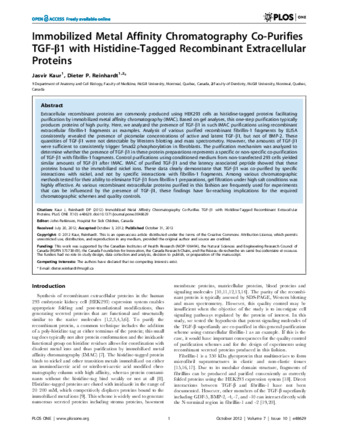 Immobilized Metal Affinity Chromatography Co-Purifies TGF-β1 with Histidine-Tagged Recombinant Extracellular Proteins thumbnail