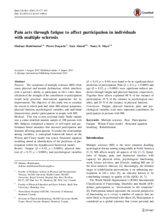 Pain acts through fatigue to affect participation in individuals with multiple sclerosis thumbnail