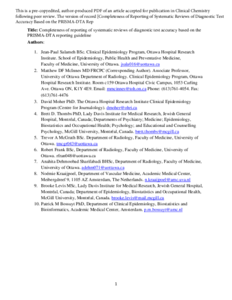 Completeness of Reporting of Systematic Reviews of Diagnostic Test Accuracy Based on the PRISMA-DTA Reporting Guideline thumbnail