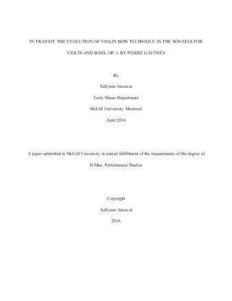 In Transit: The Evolution of Violin Bow Technique in the Sonatas for Violin and Bass, op. 3, Pierre Gaviniés thumbnail