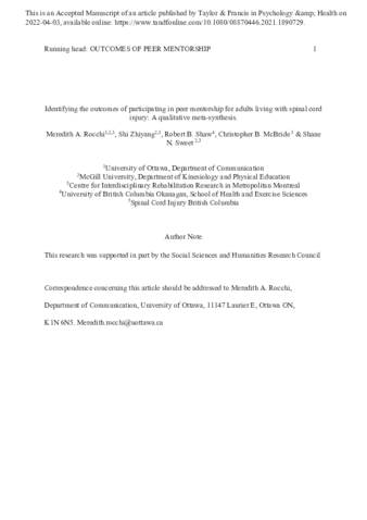 Identifying the outcomes of participating in peer mentorship for adults living with spinal cord injury: a qualitative meta-synthesis thumbnail