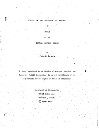 Studies on the mechanism of assembly of myelin in the central nervous system thumbnail