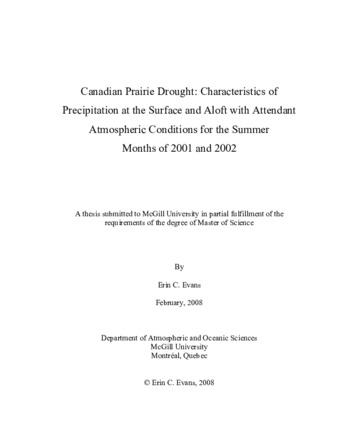 Canadian Prairie drought: Characteristics of precipitation at the surface and aloft with attendant atmospheric conditions for the summer months of 2001 and 2002 thumbnail