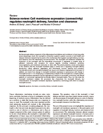 Science review: Cell membrane expression (connectivity) regulates neutrophil delivery, function and clearance thumbnail