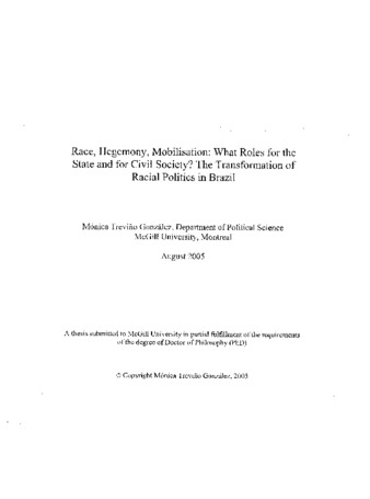 Race, hegemony, mobilisation : what roles for the state and for civil society? : the transformation of racial politics in Brazil thumbnail