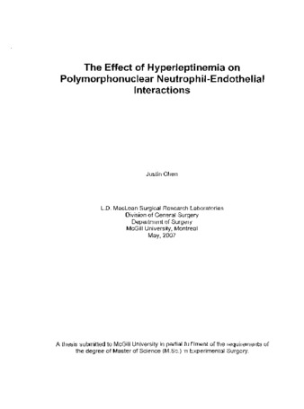 The effect of hyperleptinemia on polymorphonuclear neutrophil-endothelial interactions / thumbnail