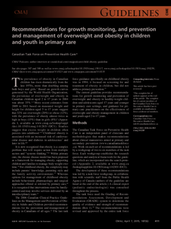 Recommendations for growth monitoring, and prevention and management of overweight and obesity in children and youth in primary care thumbnail