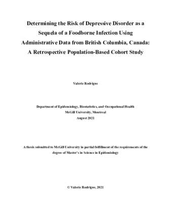 Determining the risk of depressive disorder as a sequela of a foodborne infection using administrative data from British Columbia, Canada : a retrospective population-based cohort study thumbnail