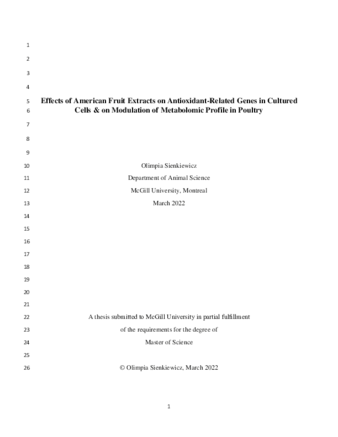 Effects of American fruit extracts on antioxidant-related genes in cultured cells & on modulation of metabolomic profile in poultry thumbnail