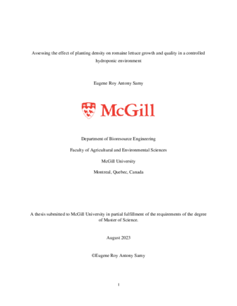 Assessing the effect of planting density on romaine lettuce growth and quality in a controlled hydroponic environment thumbnail