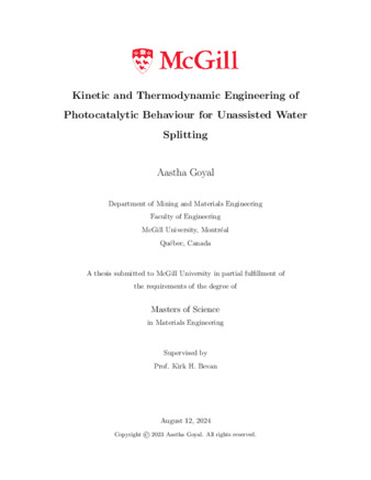 Kinetic and Thermodynamic Engineering of Photocatalytic Behaviour for Unassisted Water Splitting thumbnail