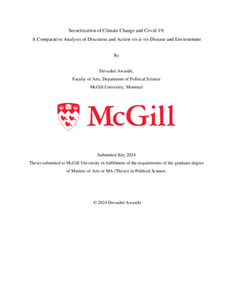 Securitization of Climate Change and Covid-19: A Comparative Analysis of Discourse and Action vis-à-vis Disease and Environment thumbnail