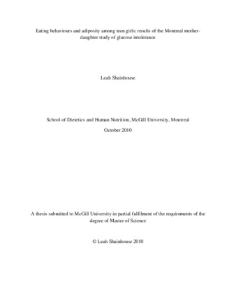 Eating behaviours and adiposity among teen girls: results of the Montreal mother-daughter study of glucose intolerance thumbnail