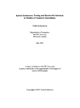 Kernel estimators : testing and bandwidth selection in models of unknown smoothness thumbnail