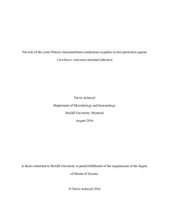 The role of the cystic fibrosis transmembrane conductance regulator in host protection against «Citrobacter rodentium» intestinal infection thumbnail