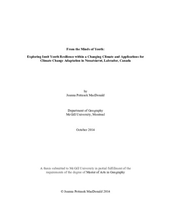 From the minds of youth: exploring Inuit youth resilience within a changing climate and applications for climate change adaptation in Nunatsiavut, Labrador, Canada thumbnail
