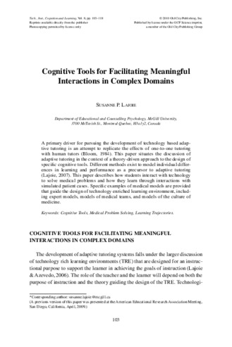 Cognitive tools for facilitating meaningful interactions in complex domains thumbnail
