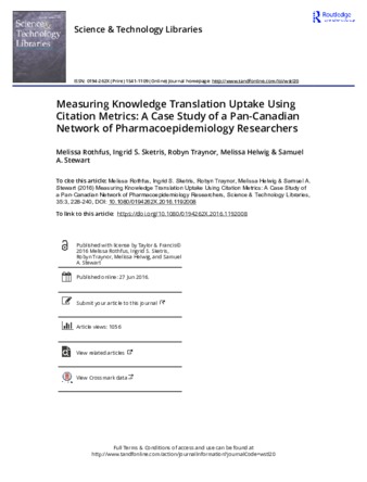 Measuring Knowledge Translation Uptake Using Citation Metrics: A Case Study of a Pan-Canadian Network of Pharmacoepidemiology Researchers thumbnail