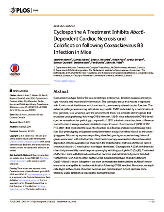 Cyclosporine A Treatment Inhibits Abcc6-Dependent Cardiac Necrosis and Calcification following Coxsackievirus B3 Infection in Mice thumbnail