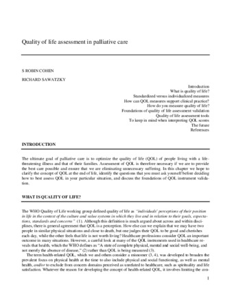 Quality of life assessment in palliative care thumbnail