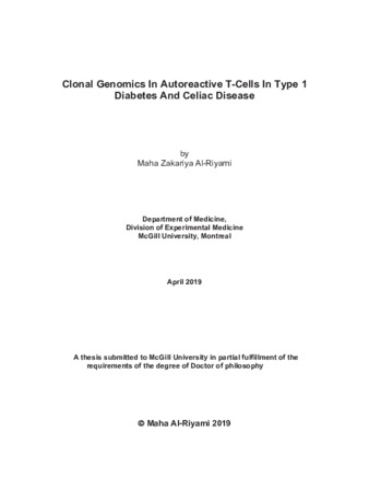 Clonal genomic in autoreactive T-cells in Type 1 diabetes and celiac disease thumbnail