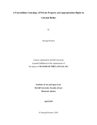 A Foucauldian genealogy of private property and appropriation rights in celestial bodies thumbnail