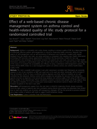 Effect of a web-based chronic disease management system on asthma control and health-related quality of life: study protocol for a randomized controlled trial thumbnail