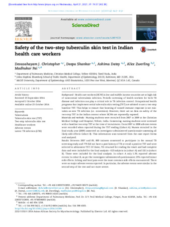 Safety of the two-step tuberculin skin test in Indian health care workers thumbnail