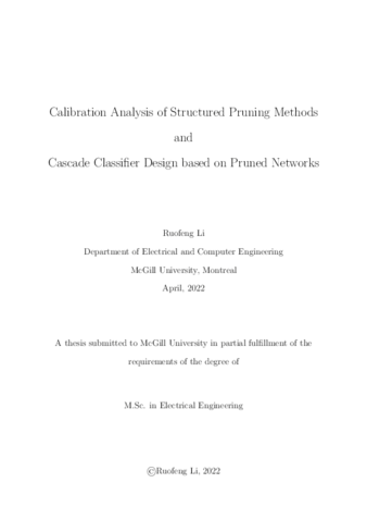Calibration analysis of structured pruning methods and cascade classifier design based on pruned networks thumbnail