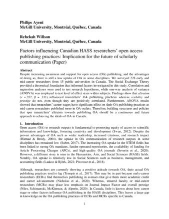 Factors influencing Canadian HASS researchers’ open access publishing practices: Implication for the future of scholarly communication thumbnail