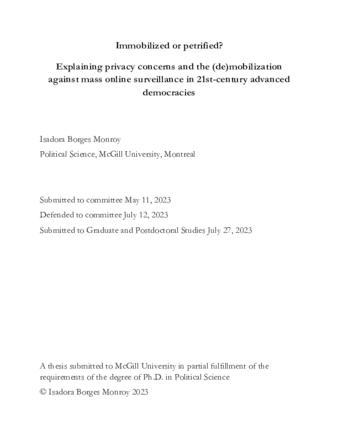 Immobilized or petrified? Explaining privacy concerns and the (de)mobilization against mass online surveillance in 21st-century advanced democracies thumbnail