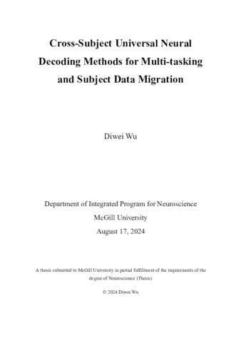 Cross-Subject Universal Neural Decoding Methods for Multi-tasking and Subject Data Migration thumbnail