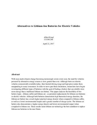 Alternatives to Lithium-Ion Batteries for Electric Vehicles thumbnail