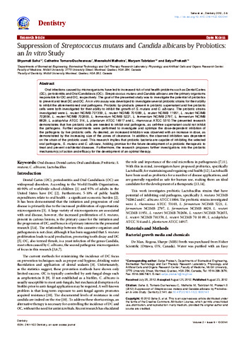 Suppression of Streptococcus mutans and Candida albicans by Probiotics: an In vitro Study thumbnail