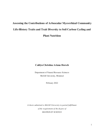 Assessing the contributions of Arbuscular Mycorrhizal community life-history traits and trait diversity to soil carbon cycling and plant nutrition thumbnail