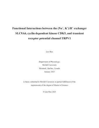 Functional Interactions between the (Na+, K+)/H+ exchanger SLC9A6, cyclin dependent kinase CDK5, and transient receptor potential channel TRPV1 thumbnail